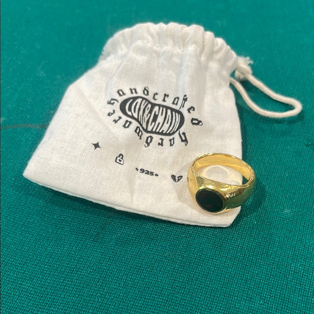 Lox and Chain Blood Stone Signet Gold Ring